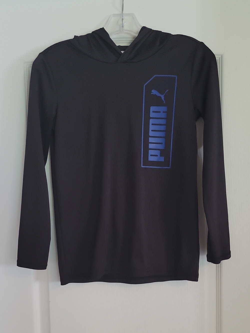 Puma Black Hooded Long-Sleeve Top with Blue Logo